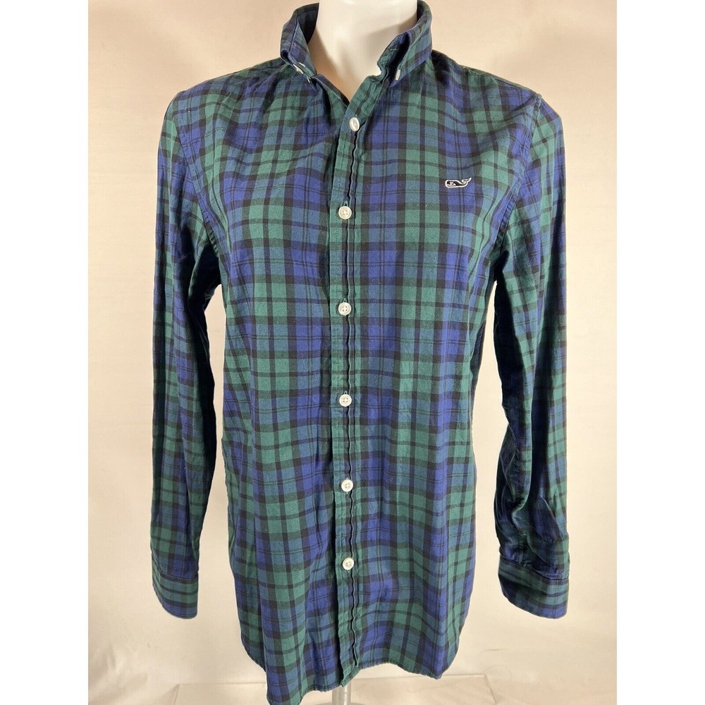 Vineyard Vines Men's Button Down Shirt Small Blue Green Plaid Cotton Casual